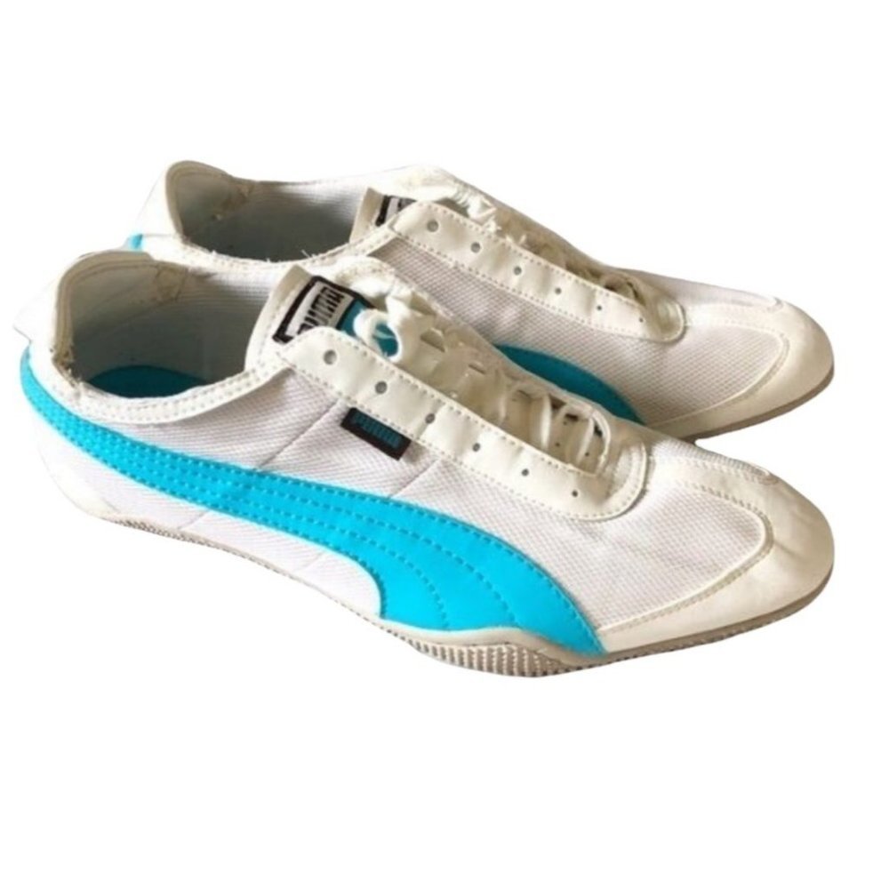 PUMA White & Blue Mystere Running Shoes Sneakers size 10 Athletic